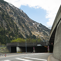 highway, autobahn in front of Gotthard tunnel, 17 km long, to Italy